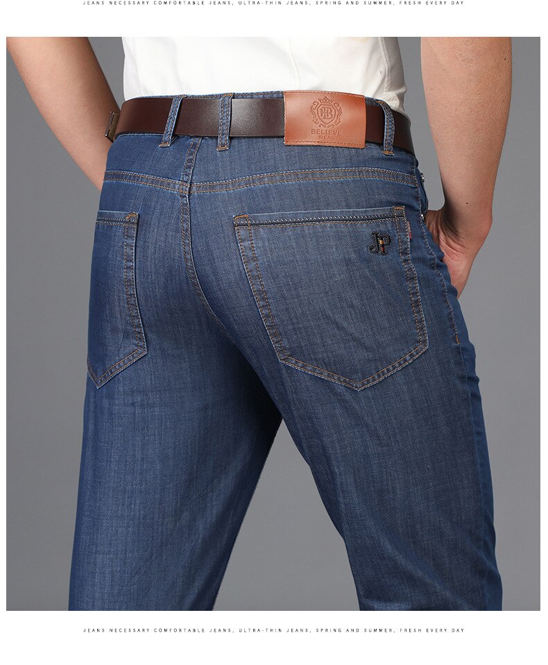 Js9852j sommer business jeans løse lige rør herrejeansbukser tencel stof afslappede herrebukser
