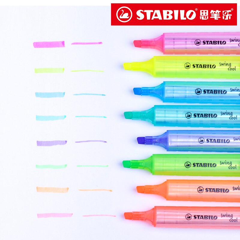 Authentieke STABILO 275 # Fluorescerende Pen Swing Cool Draagbare Marker 3mm Student Note Kleur Markeerstift 8 stks/partij