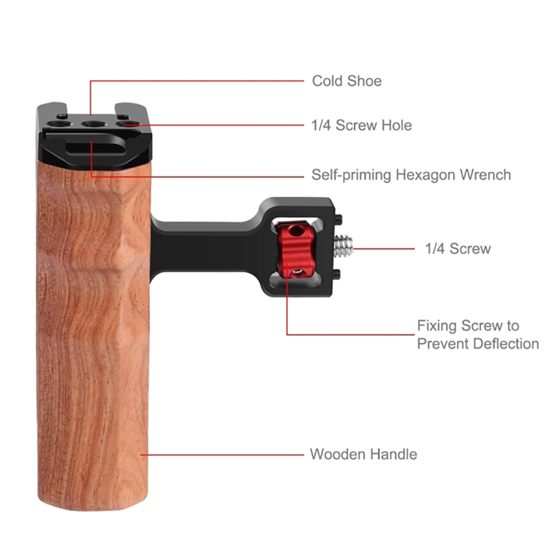 Universele Camera Houten Side Handvat Met Koud Shoe Mount Voor Camera Kooi Stabilizer 1/4 Inch Schroef