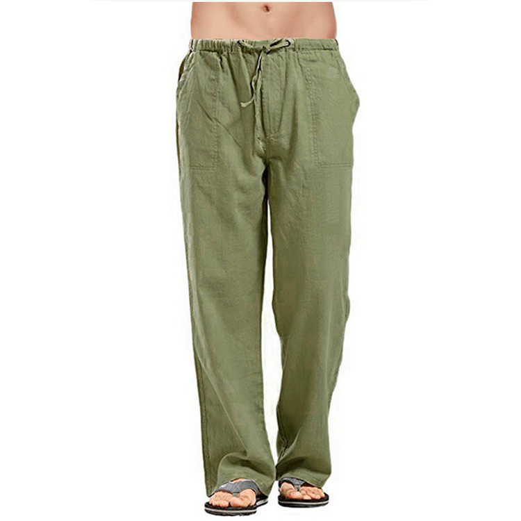 Heren katoenen linnen broek zomer effen kleur ademende linnen broek mannelijke casual elastische taille fitnessbroek