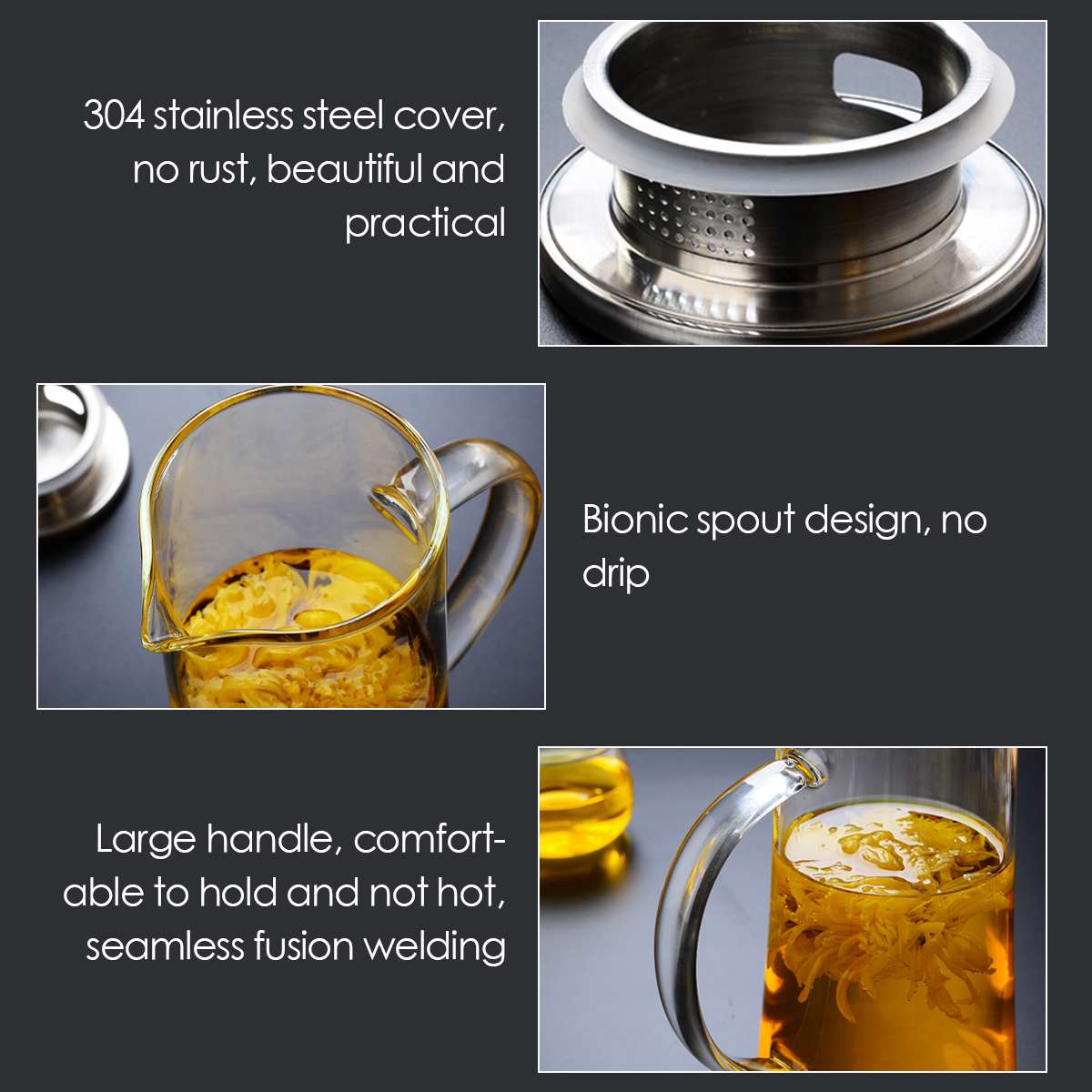 Jarra de cristal transparente para té, tetera resistente al calor, garrafa grande de té transparente, juego de té de flores, hervidor de agua para cocina, Offici, 1500ml