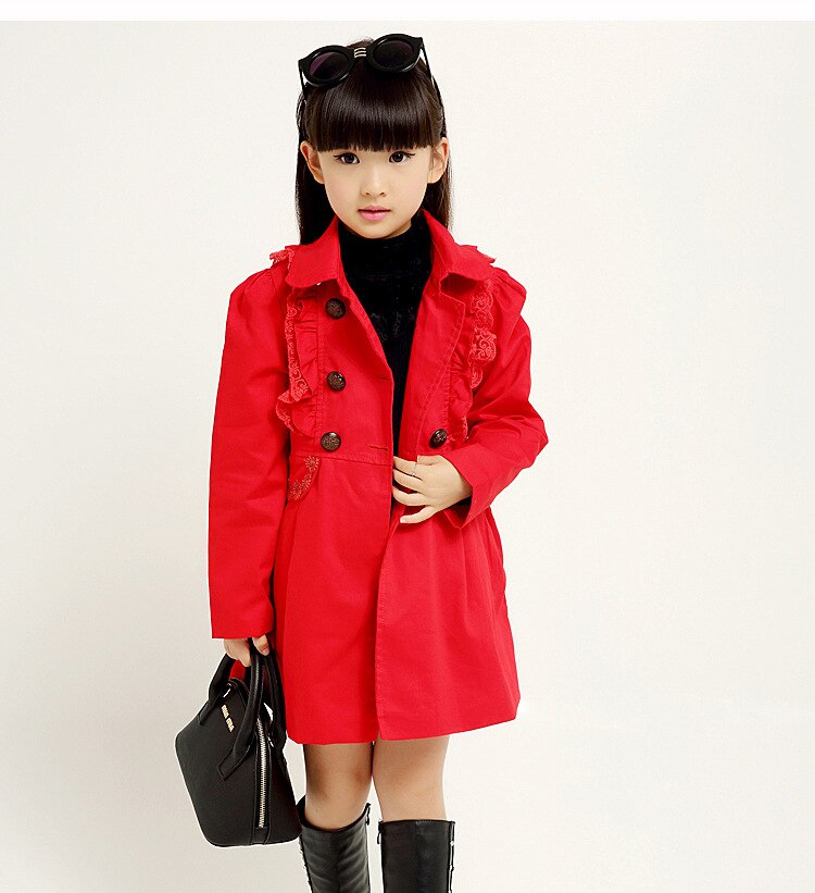 Vêtements d'automne pour enfants filles | trench coupe-vent, style long en coton solide pour filles,: red / 6