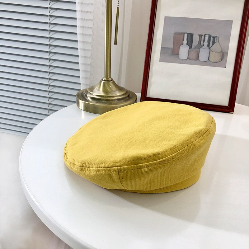 Fransk stil solid tilfeldig vintage damelue beret vanlig lue jenteull varme vinterbasker luehatter femme aldult caps: Gul