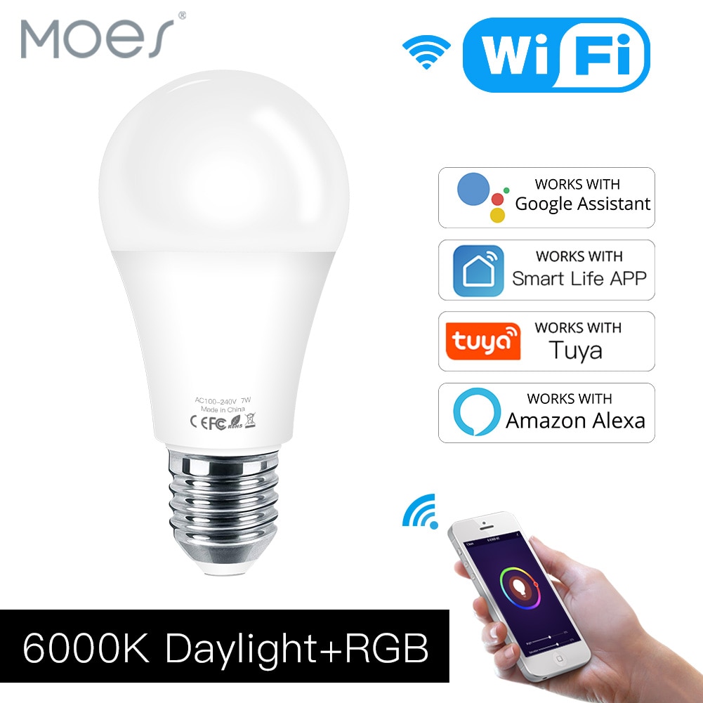 Wifi Smart Led Dimbare Lamp 7W, Rgb, smart Leven Tuya App Afstandsbediening Werk Met Alexa Echo Google Thuis, E27