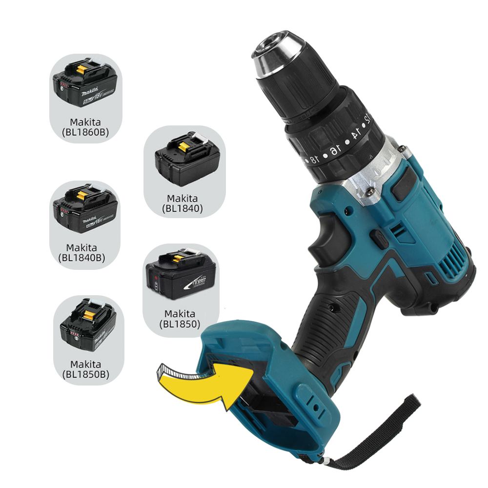 3 in 1 Brushed Electric Drill Hammer 13mm Electric Screwdriver 20+3 Torque Cordless Impact Drill for Makita 18V 21V Battery