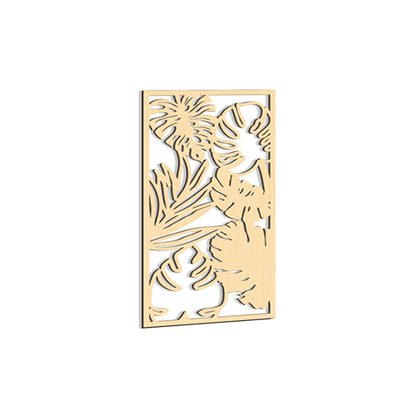 Decoración de pared artística hueca de madera 3D, planta de hoja de palma tallada en madera bohemia, adornos colgantes de pared, decoración Vintage para el hogar y la Oficina: Caqui oscuro