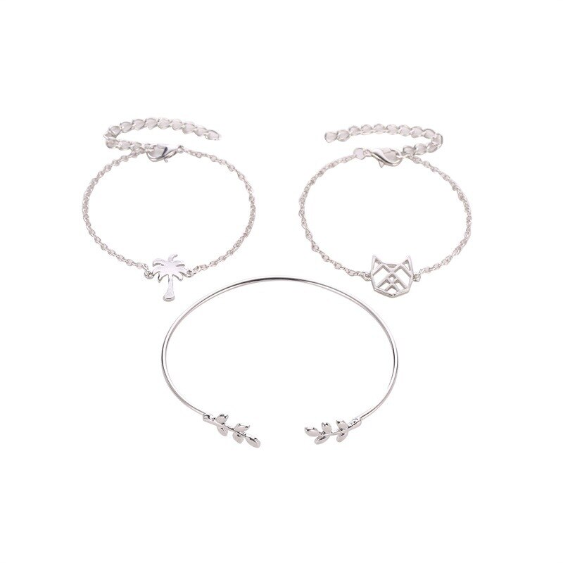 Popacc Mode Dames Set Armband Hollow Kokosnoot Blad Drie Stuk Armband Eenvoudige Etnische Stijl Armband: 2