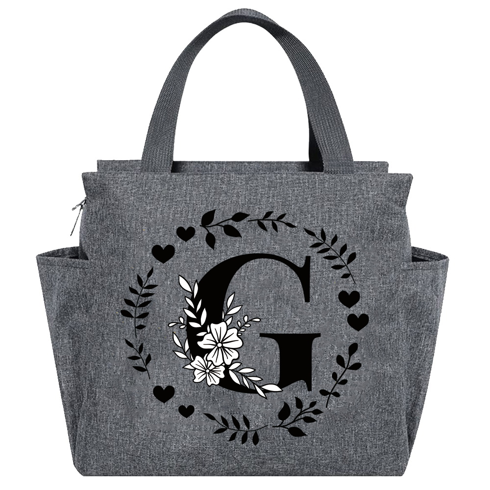 Lunch Bag Aesthetic Thermal Bag Grey Color Pocket Cute Sweet Garland Letter Series Printing Tote Food Storage Bag Convenient Kid: GRAY