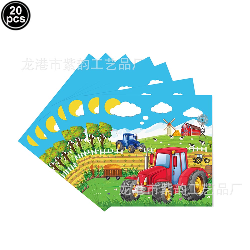 Cartoon Green Farm Tractor Disposable Tableware Plate Paper Cup Napkins Kids Boys Farm Theme Birthday Party Decor Supplies: MINT GREEN