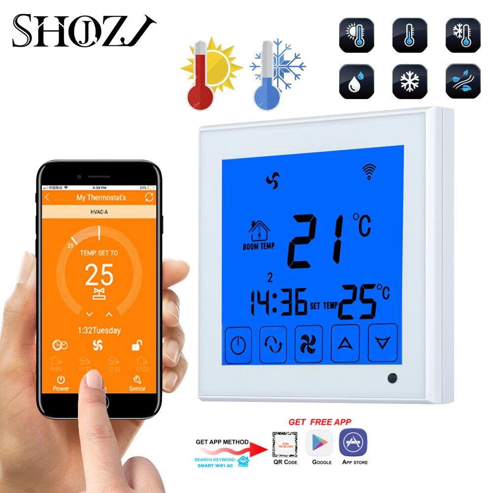 Smart Central Air Conditioner Temperature Controller 2P 4P Fan Coil Thermostat for heating/cooling Room Temperature