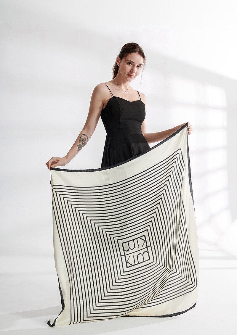 Nowe szale jedwabne/szale "geometryczne linie" waga ciężka satyna jedwabna jedwab szalik/duży szal