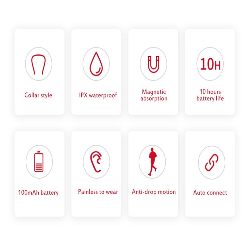 Wireless Bluetooth Earphone Magnetic Wireless Sports Headphone Stereo Hanging Neck Metal Magnet Bluetooth Headset