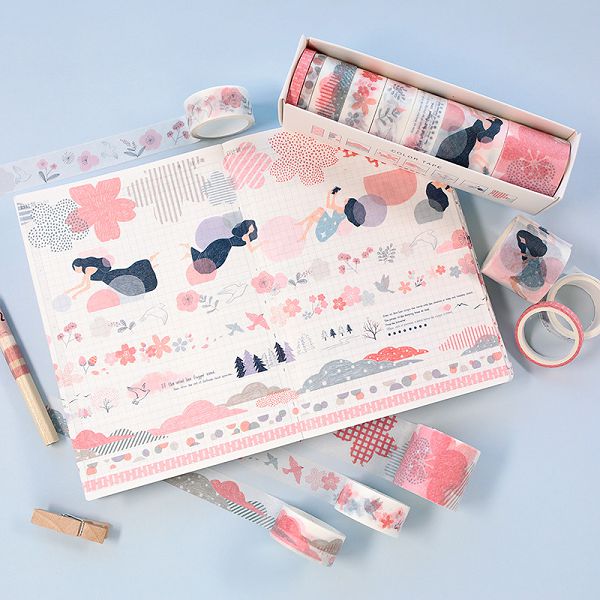 8 Pcs/Set Washi Tape Masking Washitape Wasi Tape De Decoracion Scrapbooking Cute Floral Deco Planner Wide Sakura Decorative: 9