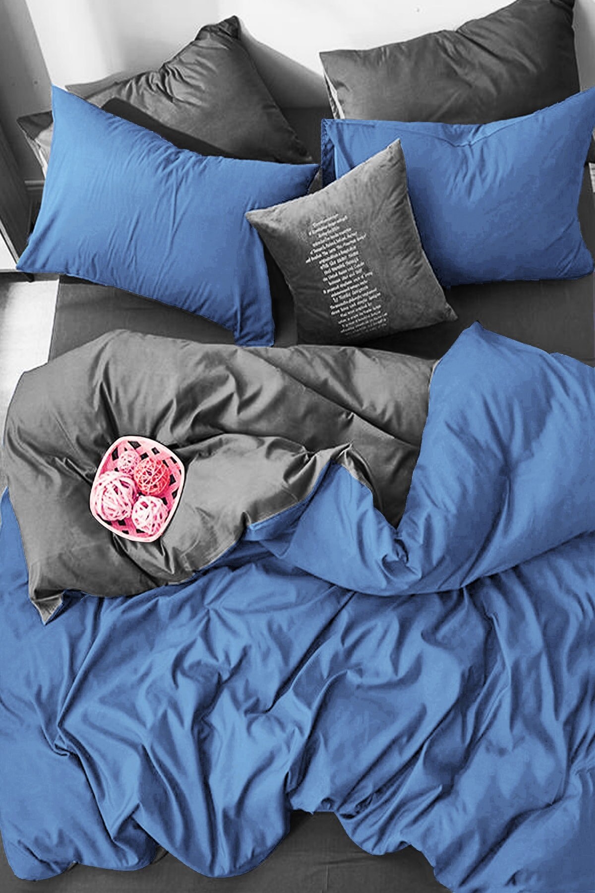 Natural Cotton Single Bed Duvet cover set Blue Gray Rnfc - 21444562