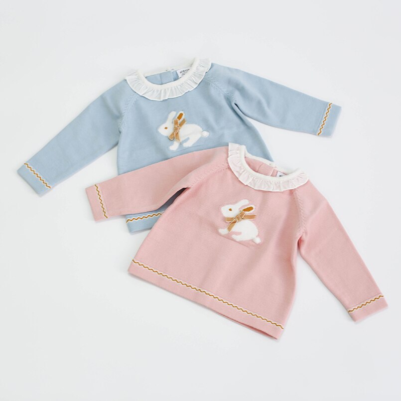 Cartoon bunny newborn baby girls long sleeve sweater cotton knitted pullovers for girls tops clothes children sweater 0-2