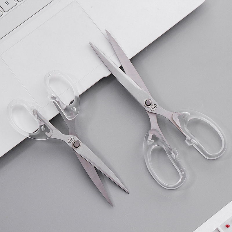 1 pc simples tesoura de aço inoxidável transparente plástico arte tesoura corte papel estudante papelaria escritório diy artesanato suprimentos