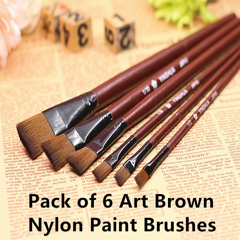 Pakke  of 6 kunstbrune nylon pensler akryl pensler akvarell pensler akryl pensel: 6 stk malerkoster