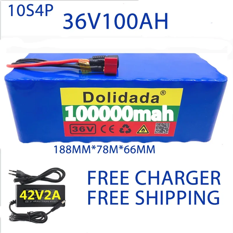 36V battery 10S4P 18650 100Ah battery pack 1000W high power battery 42V 100000mAh Ebike electric bike BMS+42V2A Charger: WHITE