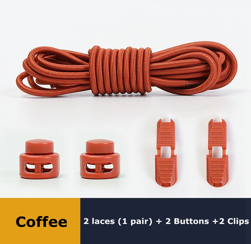 Lacets de chaussures élastiques ronds à ressort en plastique, faciles à porter en 1 seconde, accessoires de chaussures de sport, de randonnée, de paresseux: Coffee