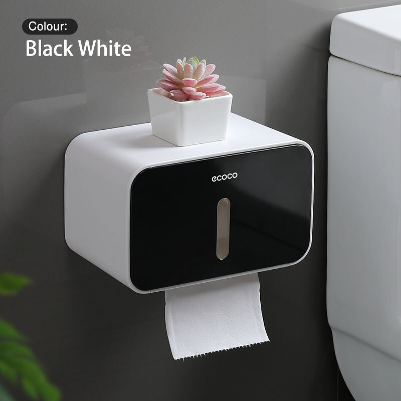 Badkamer Muurbevestiging Waterdichte Toiletrolhouder Voor Handdoeken Creatieve Lade Tissue Doos Plank Papierrol Buis Magazijnstelling: Black White