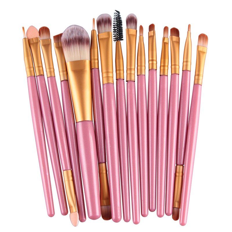 15pcs Portable Makeup Cosmetic Beauty Tools Eye Brush For Eyeshadow Eyebrow Multi-color Fiber Nylon Hair Plastic Handle