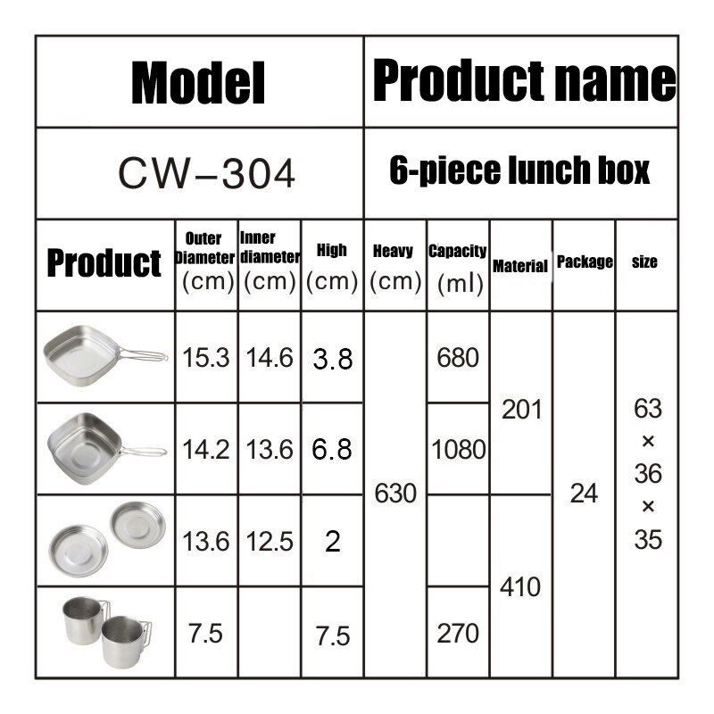 7pcs Stainless Steel Camping Cookware Kit Outdoor Camping Cooking Set Pan Pot Travelling Hiking Picnic Tableware Equipment