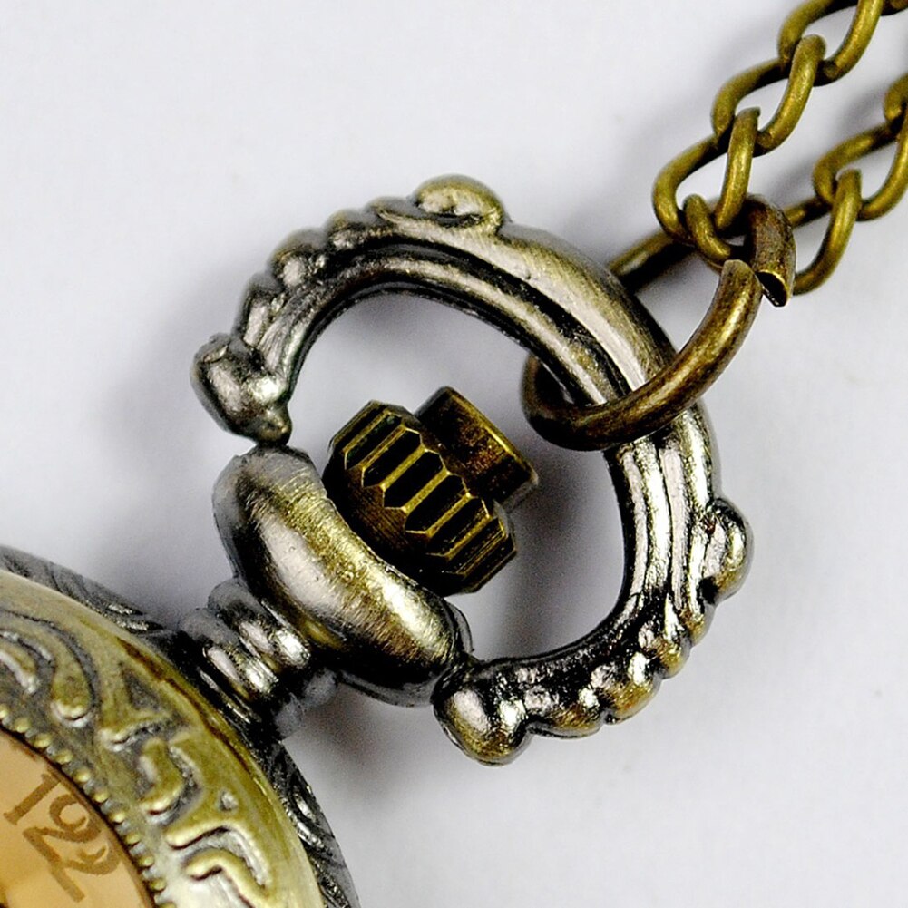 Vintage Engraved Arabic Number Quartz Pocket Watch with Chain Birthday