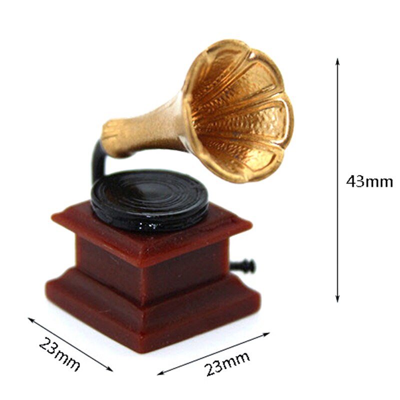 1:12 Diy Miniatuur Poppenhuis Poppenhuis Miniatuur Meubilair Mini Fonograaf Accessoires Retro Grammofoon Met Record