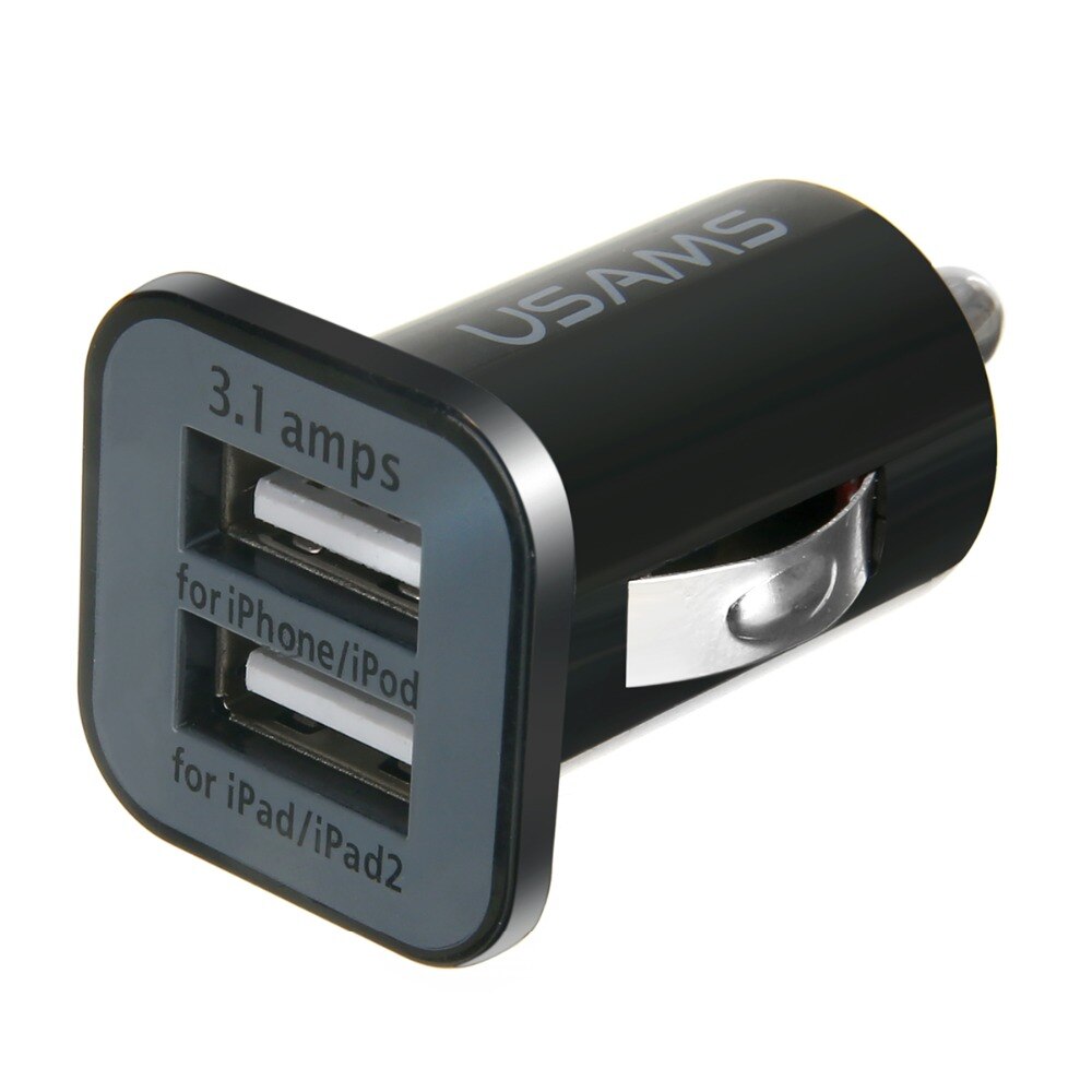 Black Dual Dubbele Usb-poort Auto-oplader Sigarettenaansteker Voor I-Pad Samsung Mobiele telefoon Oplader Voor Reizen