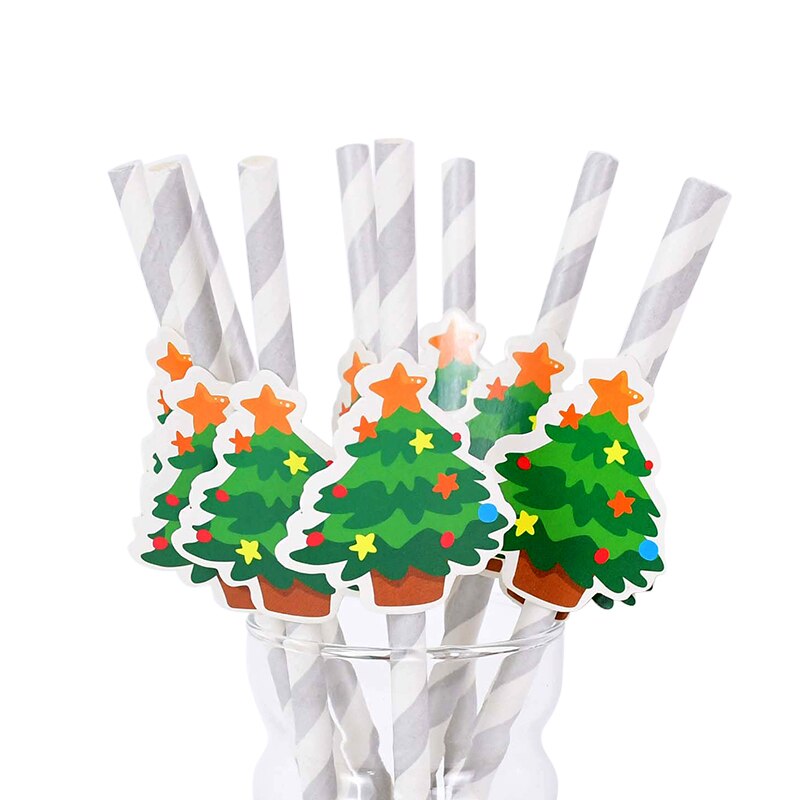 10pcs/set Santa Claus Snowman Elk Paper Drinking Straws Christmas Party DIY Paper Straw Tableware Year Party Decor Supplies: B04-10PCS