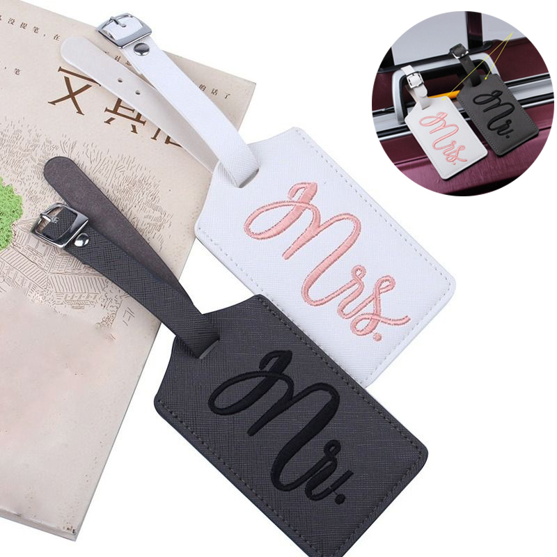 Valigia moda etichette per bagagli borsa pendente ricamo Mr &amp; Mrs accessori da viaggio nome ID indirizzo etichetta di invito VIP di nozze
