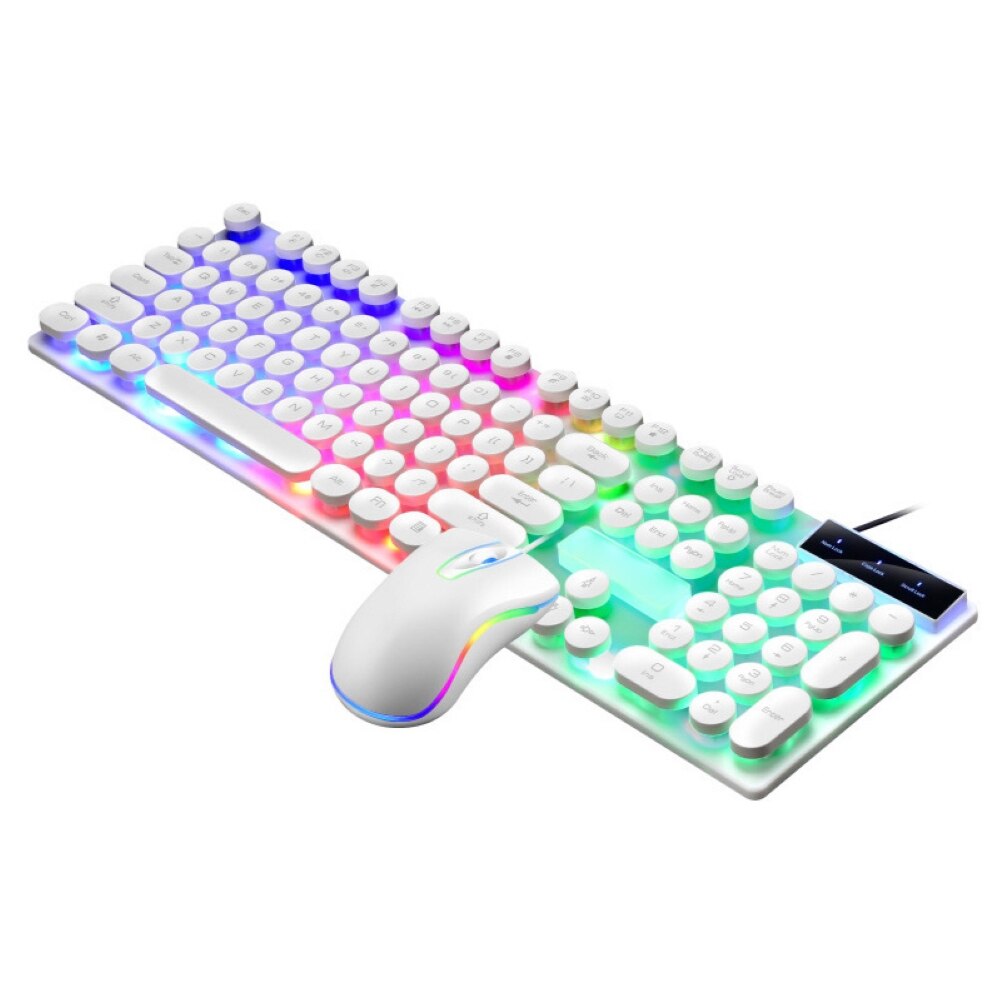 LED Luminous Wired Computer Gamer Keyboard Gaming USB Wired Backlit Rainbow Magic Luminous Keyboard Mouse Set: White