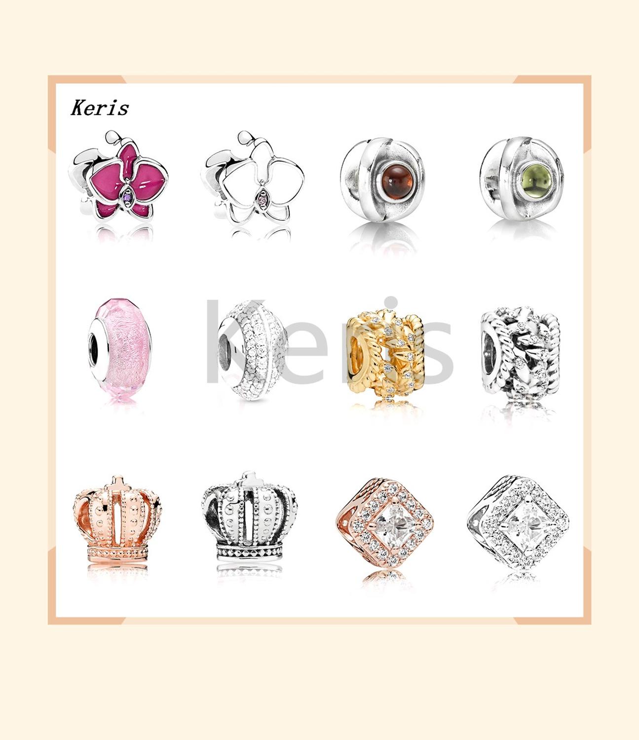 S925 Silver Grain Swirl, Crown, White, Purple Orchid, Lovely, Geometric Charm DIY Original Female Jewelry