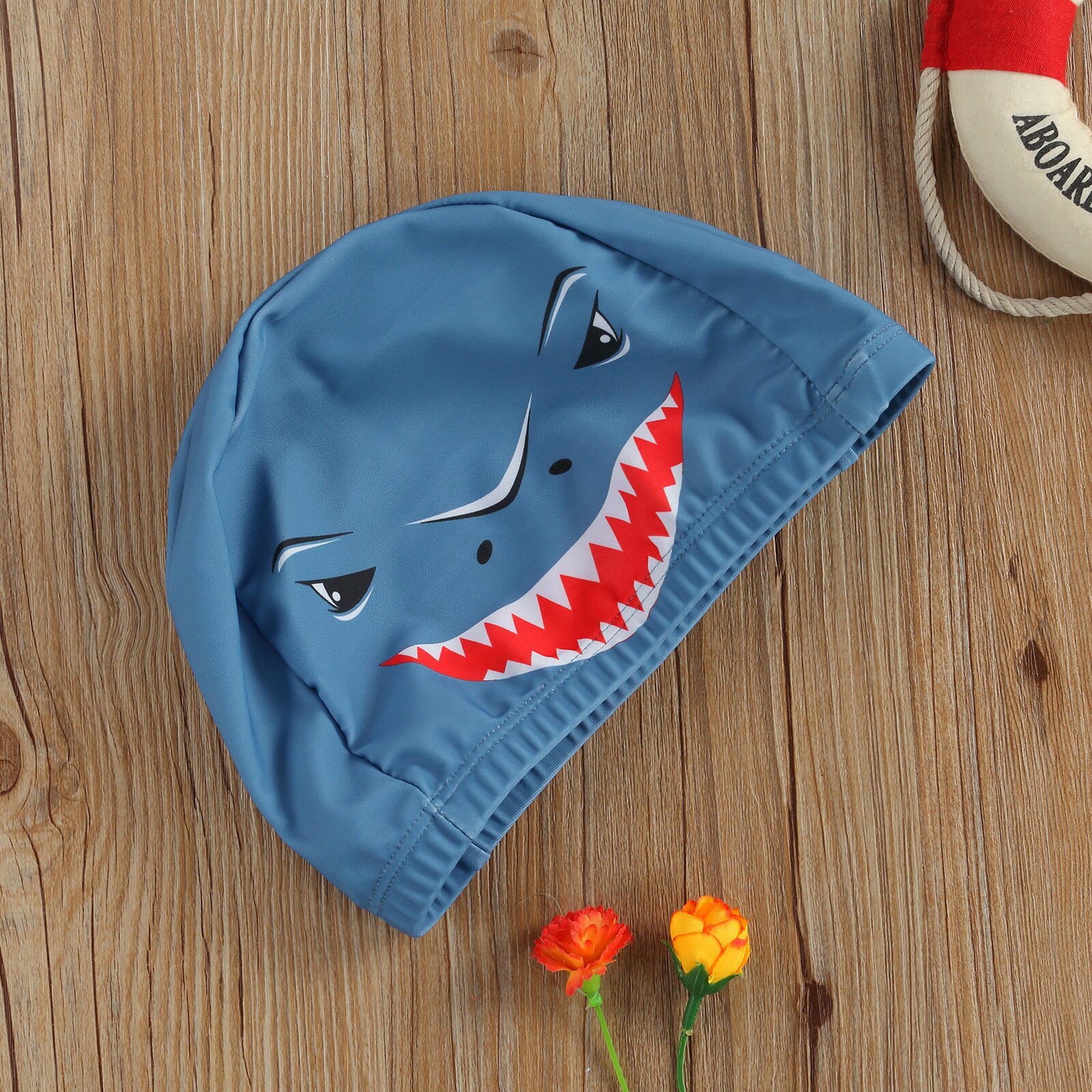 Cartoon Children's Swimming Cap Elastic Head Printed Shark Mouth Hat Water Sports Goods