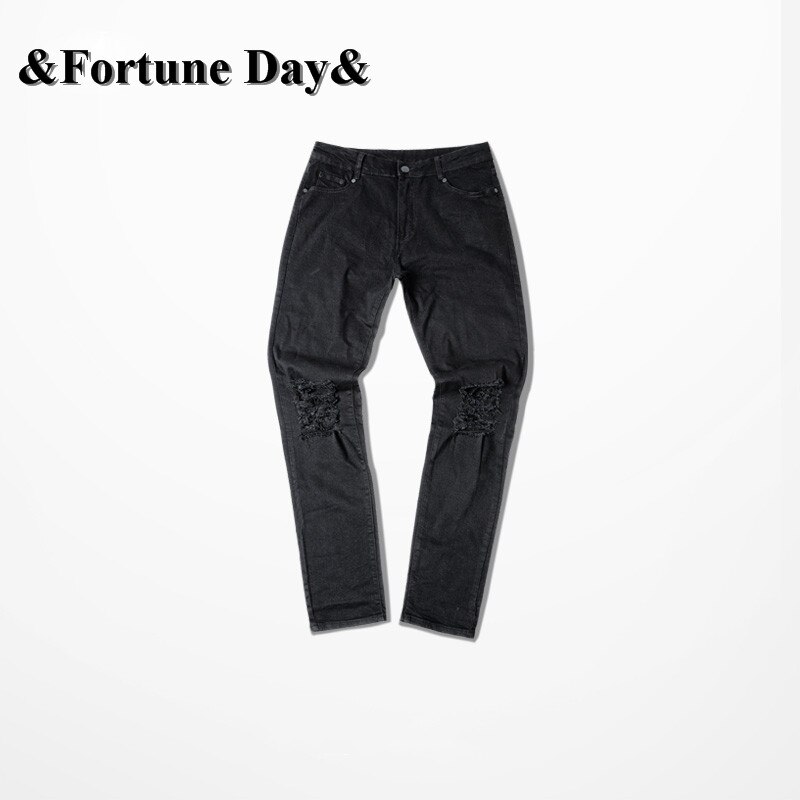men black skinny ripped jeans Men's street hip hop swag Destroyed denim trousers Jogger motorcycle biker jeans