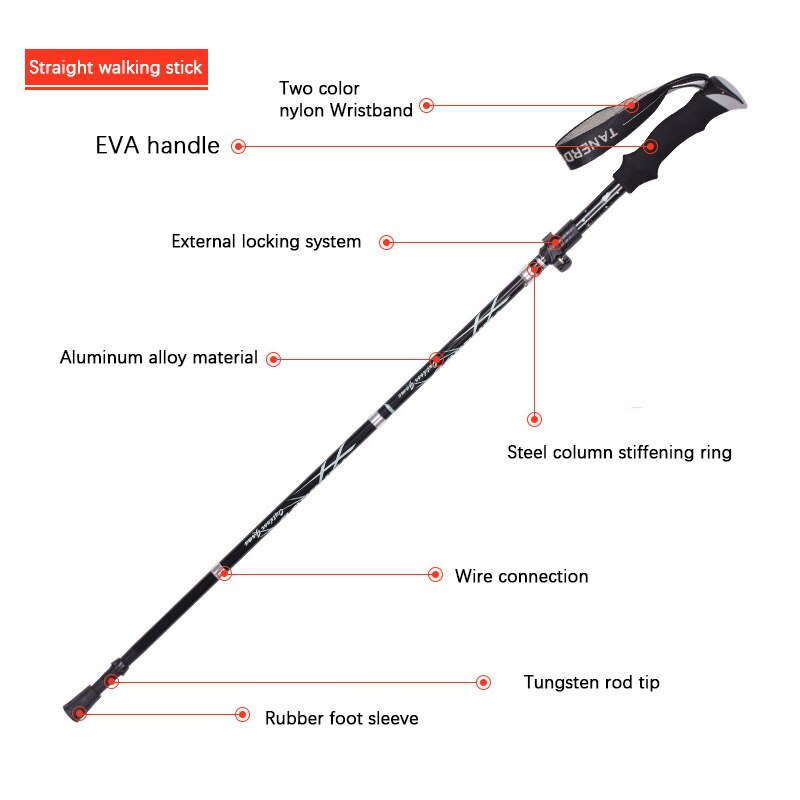 Spaserstokk karbonfiber lett karbon aluminium 5 seksjon ekstern lås utendørs fjellklatring fotturer