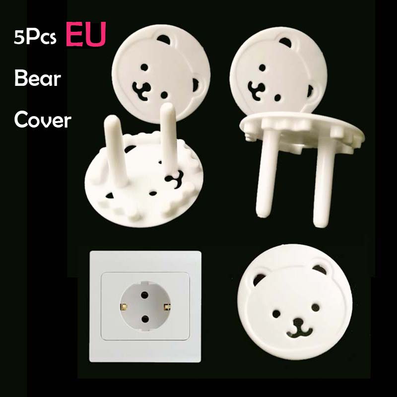 5/10pcs Rotate Socket Protection Lock Electric Shock Hole Children Care Baby Safety Electrical Security Plastic Safe Lock Cover: 5Pcs Bear EU Cover