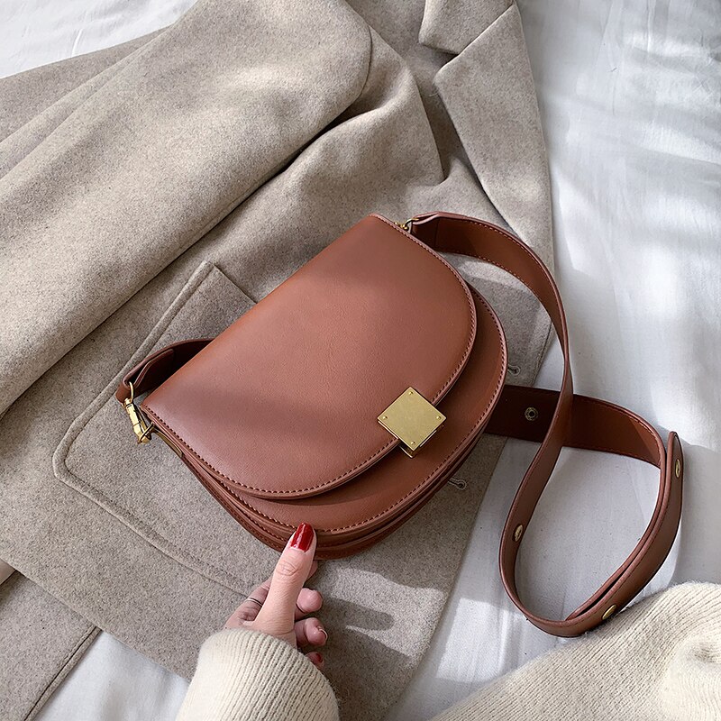 Sac à main de selle en cuir couleur Pure pour femmes, sac à main Vintage de bonne , sacoche à bandoulière à verrouillage de styliste, hiver: 23 CM Yellow Brown