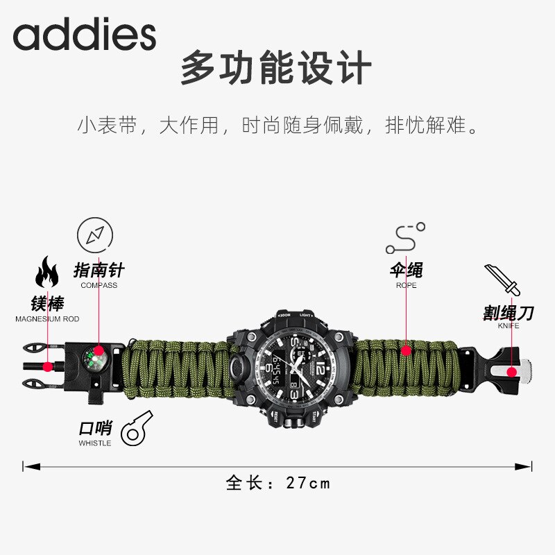 Sport Multi-Functionele Led Elektronische Horloge Dubbele Display Fluitje Waterdichte Lichtgevende Outdoor Mannen Trending Horloge