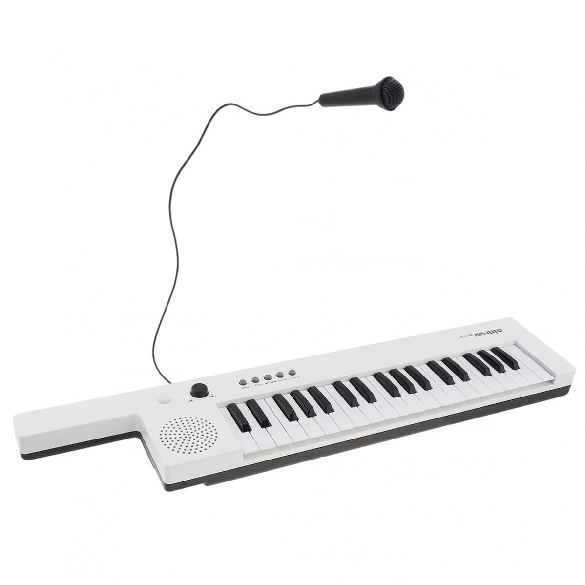 Guitarra recargable de 37 teclas, órgano electrónico, Mini teclado, Piano para niños con correa y micrófono, de iluminación Musical: Blanco