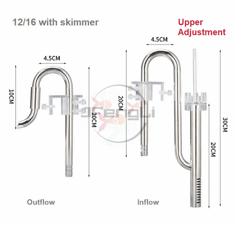 ZRDR filtro per acquario filtro esterno in acciaio inossidabile scarico uscita uscita schiumatoio acqua rimuovere il tubo del giglio del film dell'olio: A-12out12inskimmerUp