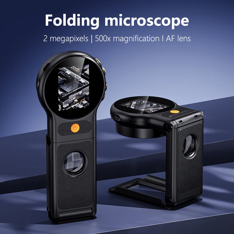 500X Portable Digital Folding Microscope Magnifier 2.0 inch 1080P Video Magnifying Glass with 2 Megapixel 8 Leds for Jewellery