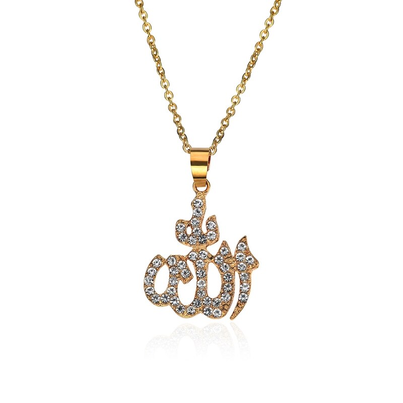 Arabische Moslim Womens Gold Rhinestone Islamitische God Allah Hanger Ketting Sieraden