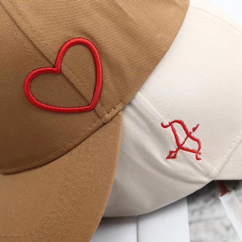 Baseball Tennis Cap Casual Style Heart Bow Embroidered Sunshade Cotton Blend Hat Headwear Outdoor Sportswear For Lovers