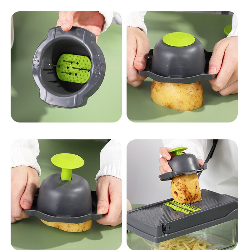 Vegetable Cutter Multi-Functional Household Cut Potato Chips Carrot Shredded Grater With Drain Basket Detachable Kitchen Tools