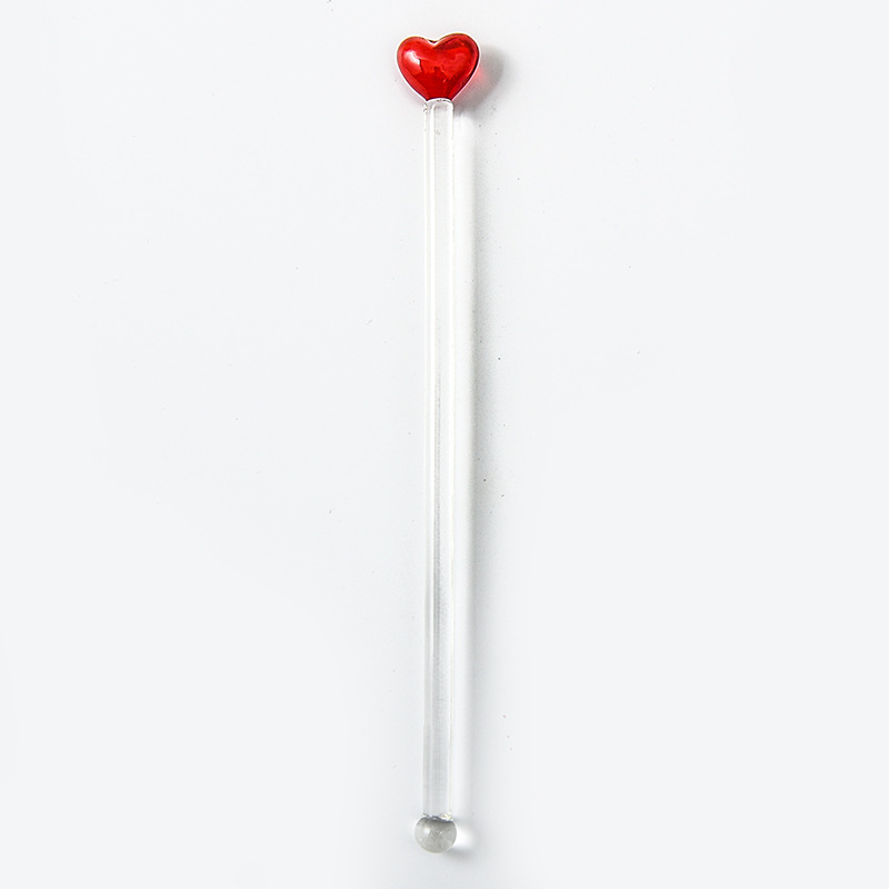 Cocktail Mixed-drink Stirring Stick Love Painted Glass Stirring Stick Cute Long Handle Juice Coffee Extension Spoon: red