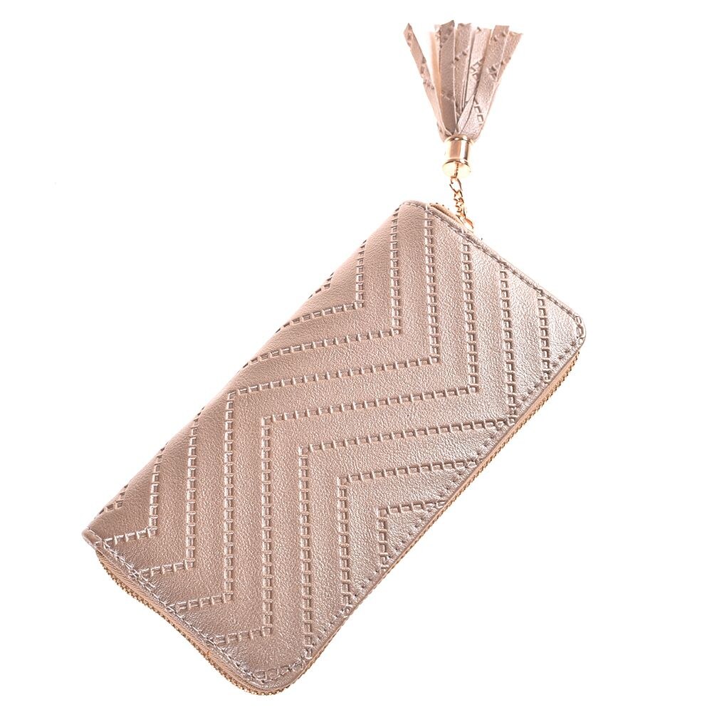 Mode Vrouwen Lady Lederen Kaarthouder Lange Portemonnee Clutch Checkbook Tassel Handtas Portemonnee: beige