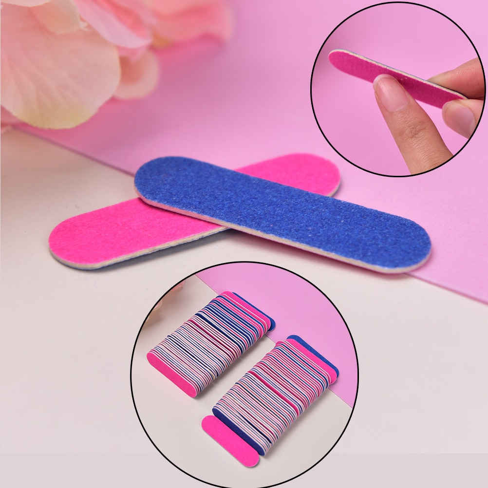 100 Pcs 5cm Disposable Mini Nail Files Artificial Nail Sandpaper Cuticle Remover Buffers Slim Crescent Grit Callus Nail Art Tool
