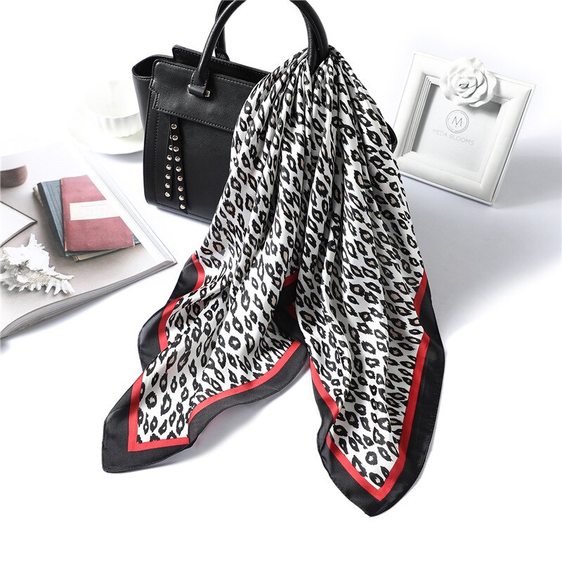 Leopard firkantet silketørklæde kvinder print hals tørklæder hårbånd tilbehør dame foulard hånd tørklæde slips: Fj185-1