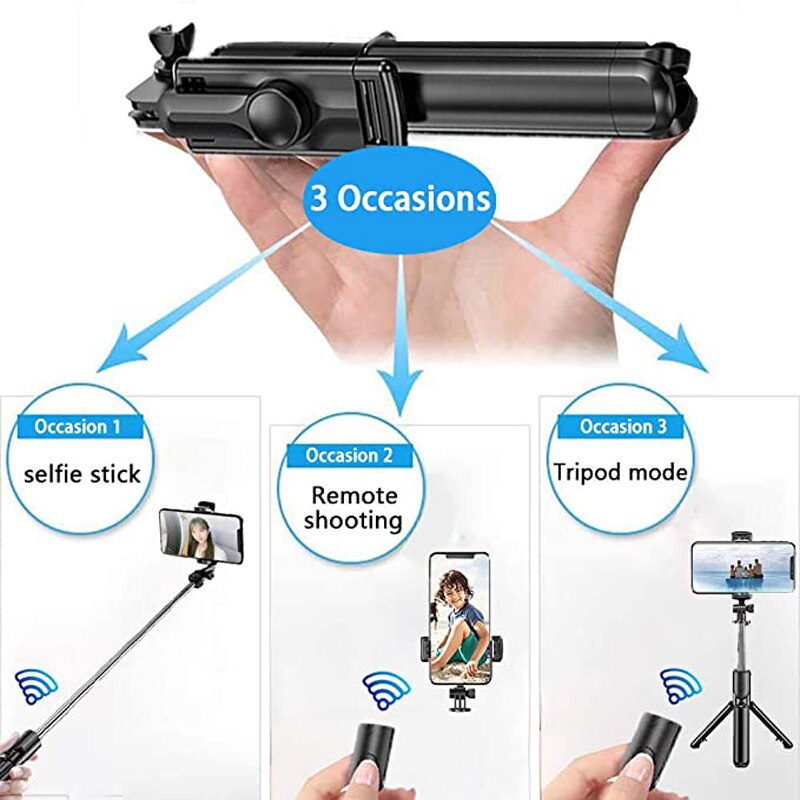 Selfie stick statief bluetooth selfie stick met draadloze afstandsbediening 3 in 1 uitschuifbare selfie stick voor iphone samsung galaxy huawei